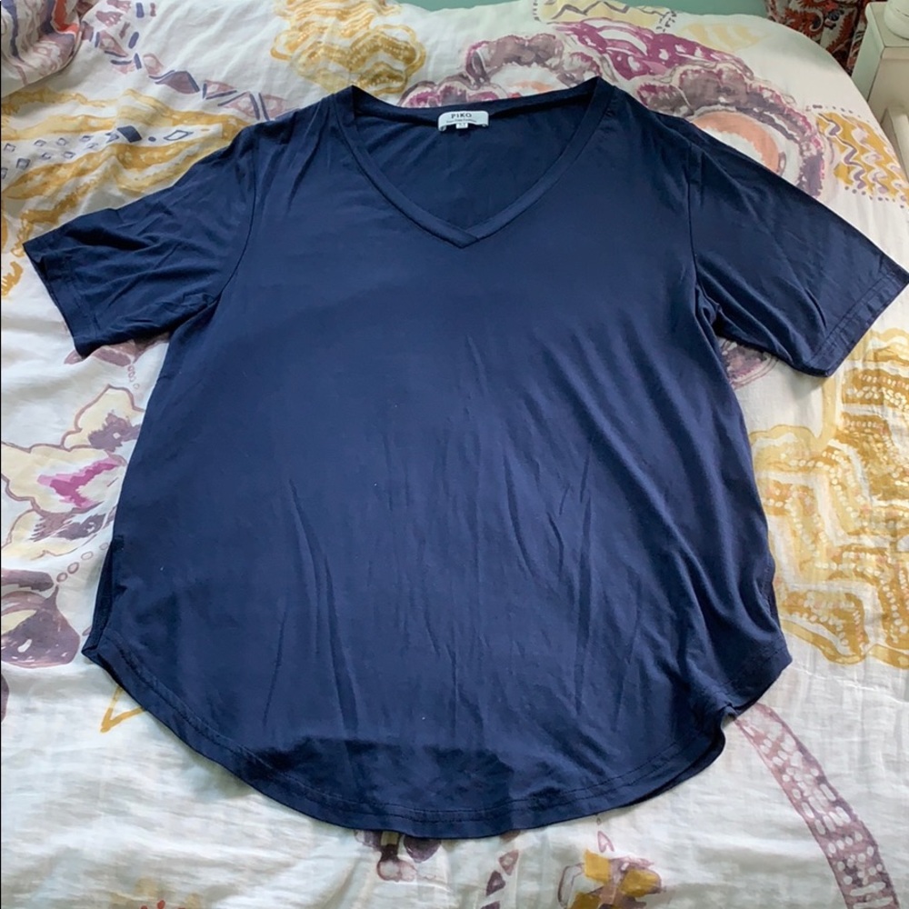 Navy Short Sleeve, V-Neck, Piko 1988 Top